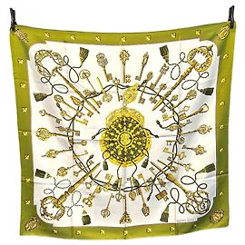 Foulard in seta vintage Hermès Paris Les Cles 1965 di Cathy Latham Verde Verde