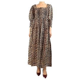 Ganni Vestido maxi de leopardo castanho - tamanho UK 8 Marrom