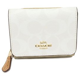 Coach Signature PVC Canvas Trifold Wallet White Other