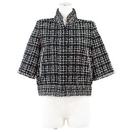 CHANEL Cropped Tweed Silk Blend Jacket Black Multiple colors