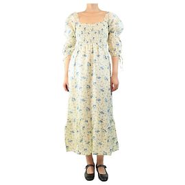 Faithfull the Brand Midi-Kleid aus Leinen mit Blumenmuster in Creme - Größe UK 8 Roh