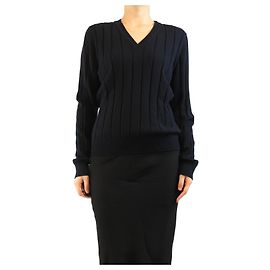 Prada Navy gerippter V-Ausschnitt Pullover - Größe UK 16 Marineblau