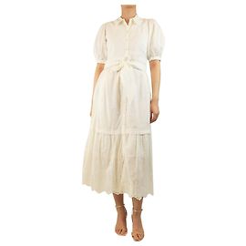 Autre Marque Robe midi blanche à manches bouffantes en broderie - taille UK 8 Blanc