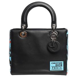 Borsa Lady Dior 2015 floreale nera e blu Nero
