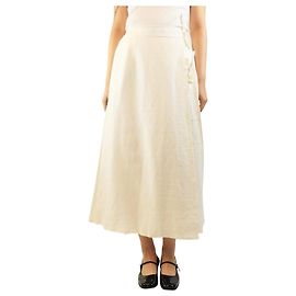 Autre Marque White pleated wrap-front linen skirt - size UK 8 White