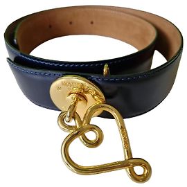 Moschino Ledergürtel Blau mit Herzanhänger Blau Golden