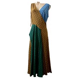 Diane Von Furstenberg Vestido Maxi de Seda com Bolinhas Marrom Azul Verde
