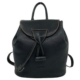 Loewe Vintage Logo Leather Turnlock Drawstring Backpack Black