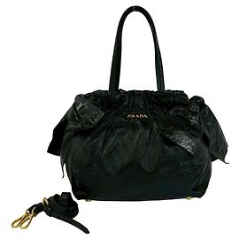 Mini sac cabas en cuir verni noir Prada Noir