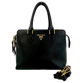 Mini sac cabas en cuir Saffiano avec logo Prada Noir