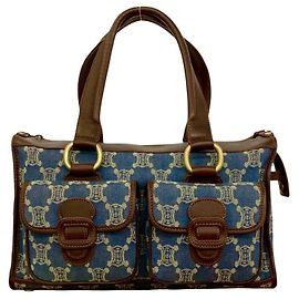 Céline Celine Macadam Triomphe Pattern Handbag Brown Blue