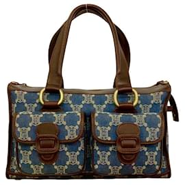Céline Bolsa Celine Macadam Triomphe Pattern Marrom Azul