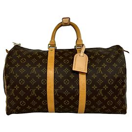 Louis Vuitton Keepall 45 Monogram Leather Boston Bag Marron