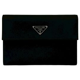 Prada Triangle Logo Hardware Tessuto Nylon Leather Tri-fold Wallet Black
