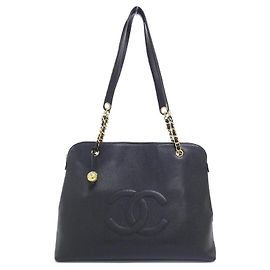 Bolsa de ombro Chanel em couro de vitelo granulado preto Preto