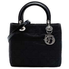 Dior Black Medium Nylon Cannage Lady Dior Nero