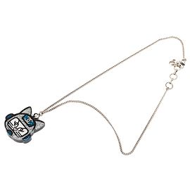 Colar pendente Robot Cat em latão prateado, resina, strass e pérolas falsas Chanel Prata