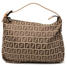 Fendi Brown Zucchino Canvas Handbag Brown Light brown