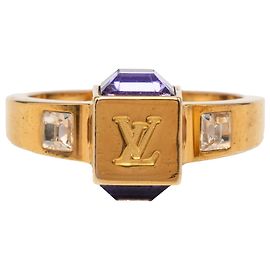 Louis Vuitton Gold Gold Plated Crystal Gamble Cocktail Ring L Golden