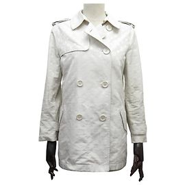 LOUIS VUITTON MONOGRAM LOGO TRENCH COAT JACKET CREAM S 36 Cream
