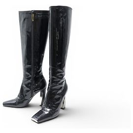 LOUIS VUITTON BOOTS SILHOUETTE 38 SQUARE TOE BLACK LEATHER BOOTS Black