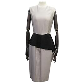 ROBE YVES SAINT LAURENT 209522 DRAPEE 2008 EN SOIE GRISE & NOIR 36 S SILK DRESS Autre