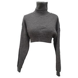 Alexandre Vauthier Kurzpullover aus geripptem Strick in Grau Wolle Grau