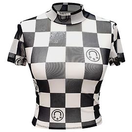 Hugo Boss HUGO Dalorra Checkered Print Mesh Crop Top in Multicolor Polyester Multiple colors