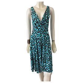 Diane von Furstenberg Lora Wickelkleid aus Seidenmischung Braun Weiß Blau