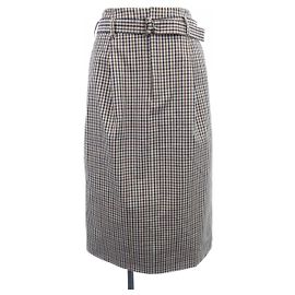 Aquascutum Checked Wool Skirt Brown