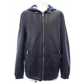 Versace Lamb Leather Jacket Black Blue
