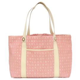 Bulgari Bolsa Bvlgari Rosa e Creme de Couro e Lona Rosa Cru