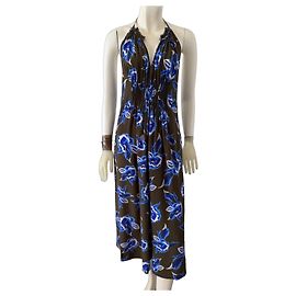 Diane Von Furstenberg Mono Cuello Halter Estampado Floral Marrón Castaño Blanco Azul