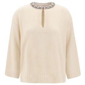 Pull en maille Valentino orné de perles Écru