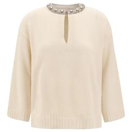 Valentino Strickpullover mit Perlenbesatz Roh