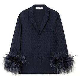Valentino Blazer de Pijama de Seda com Penas Azul escuro
