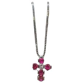 Damiani Belle Ruby and Diamond Cross Necklace Pink