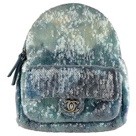 Sac à dos Chanel bleu à sequins Bleu