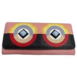 Fendi Monster Eyes Continental Wallet in Pink Leather Pink