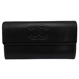 Chanel Caviar Leather Long Wallet Black