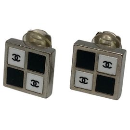 Orecchini a clip Chanel Coco Mark Monotone Square Nero Argento Bianco