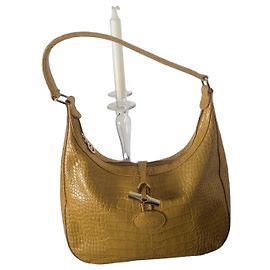Bolso Longchamp Roseau en piel efecto cocodrilo - Mostaza Mostaza