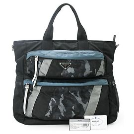 Prada Tessuto Nylon Tote Bag Black Blue