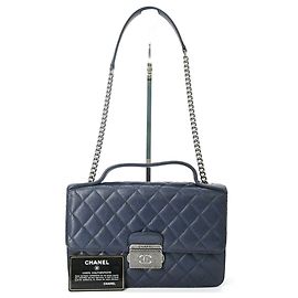 Chanel Navy Leather Matelassé Handbag Navy blue