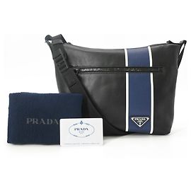 Borsa a tracolla Prada in pelle nera e blu Nero Blu