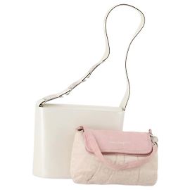 Bolsa Salvatore Ferragamo Nylon e Couro 2 Conjuntos Branco Rosa Auth BA13059 Rosa Branco