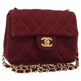 CHANEL Matelasse Chain Shoulder Bag Cotton Bordeaux Gold CC Auth 171294 D'oro Bordò