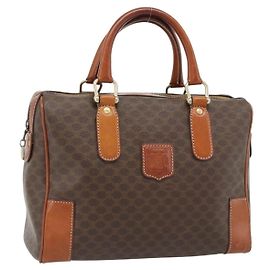 Céline Bolsa CELINE Macadam Canvas PVC Couro Marrom Ouro Auth 182072A Marrom Dourado