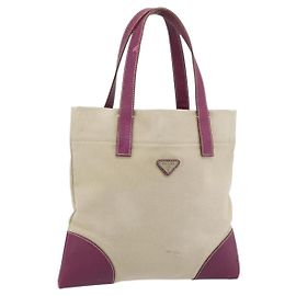 Bolsa Tote PRADA em lona e couro roxo prata Auth am11680 Prata Roxo