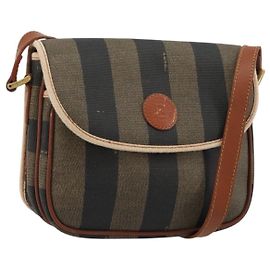 Bolsa de Ombro FENDI Pecan Canvas PVC Marrom Ouro Auth 182229 Marrom Dourado